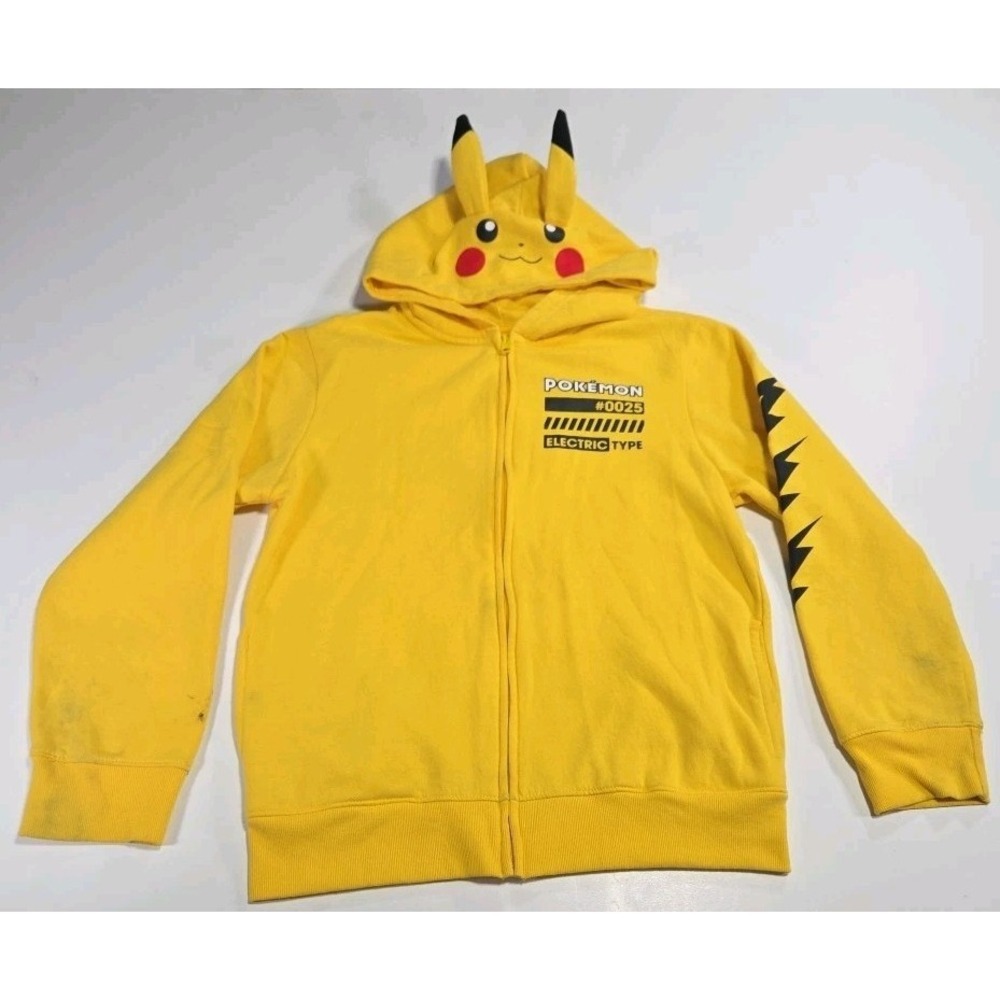 Pokemon Pikachu Zip Up Hoodie Electric Type Character Top Size XL 14/16 Yellow